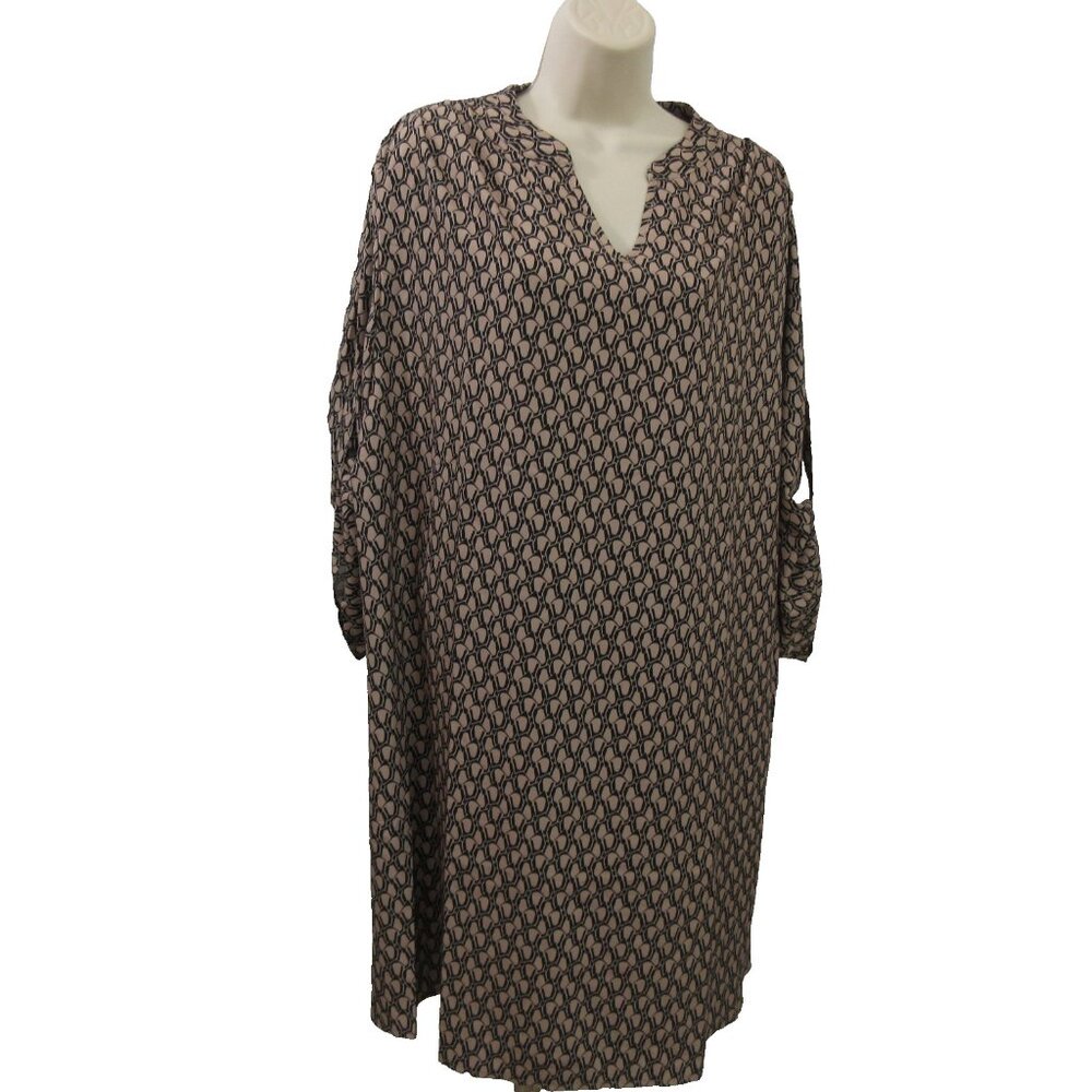 Womens Sheath Dress Plus Sz 1X Knee Length Brown Black Geometric Adj 3/4 Sleeve